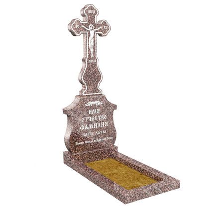 Эксклюзивный памятник крест резной на могилу из гранита тёмно-розового ЭП-120