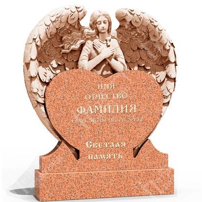 Резной памятник со скульптурой ангела (Желтау Красный)