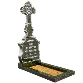 Эксклюзивный памятник крест резной на могилу из гранита зелёного ЭП-121