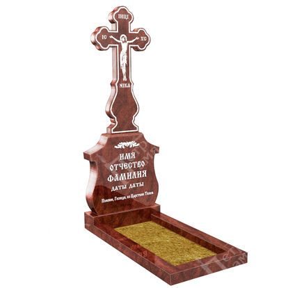Эксклюзивный памятник крест резной на могилу из гранита красного ЭП-120