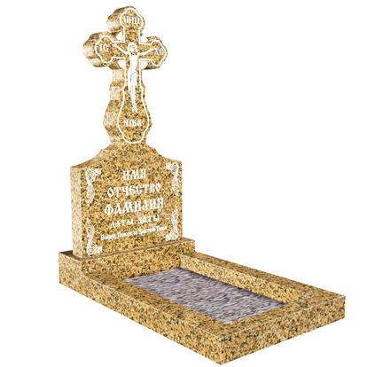 Большой эксклюзивный резной крест на могилу из желтого гранита ЭП-122