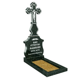 Эксклюзивный памятник крест резной на могилу из гранита тёмно-зелёного ЭП-120